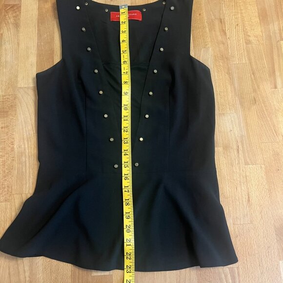 Akira Studded Mesh Deep-V Peplum Top Black (S) - Picture 8 of 9